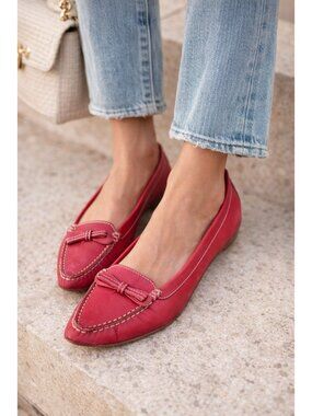 Marc Jacobs Red Leather Bow Ballet Flats Pointed Toe Women’s EU39.5 US 8.5 Italy